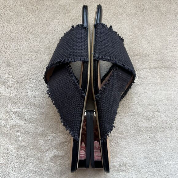 Halston Heritage Estella Black Canvas Sandal Women’s US 6 M Frayed Edge Low Heel - Picture 4 of 16